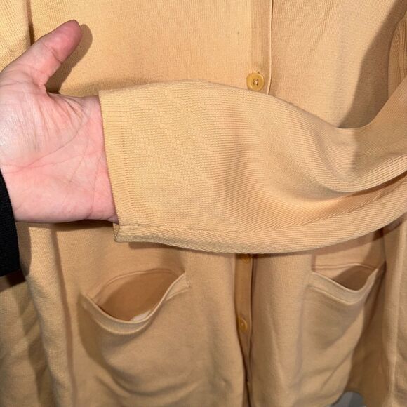 Vintage Lands’ End Tan Cotton Cardigan Button Front Pockets Women’s XL - Picture 6 of 11